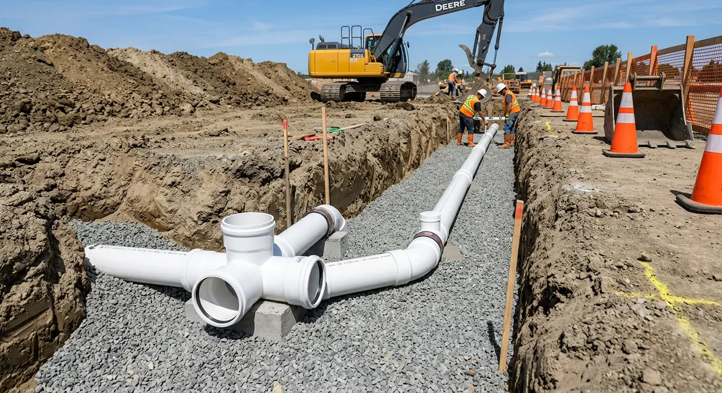 New PVC sewer pipe installation in open trench for Grease Trap Cleaning in Miramar